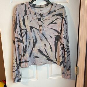 SO Women's Button Down Tie-Dye Top - Black and Pink